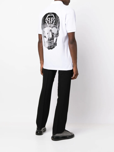Philipp Plein Skull Pattern Short-sleeved Polo Shirt In White