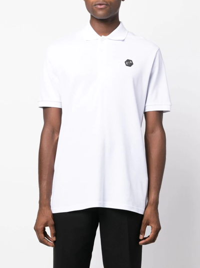 Philipp Plein Skull Pattern Short-sleeved Polo Shirt In White