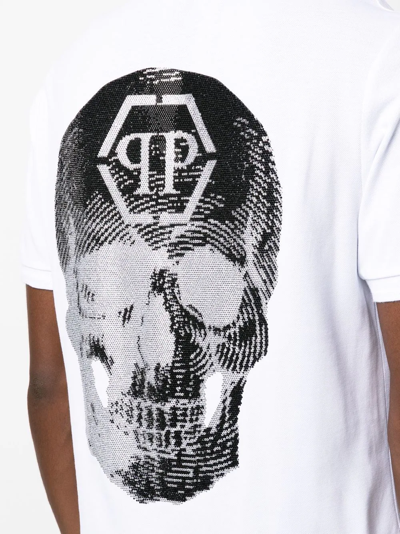 Philipp Plein Skull Pattern Short-sleeved Polo Shirt In White
