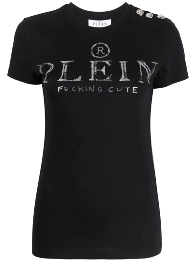 Shop Philipp Plein Crystal-embellished Logo T-shirt In Black