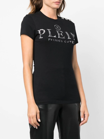 Shop Philipp Plein Crystal-embellished Logo T-shirt In Black