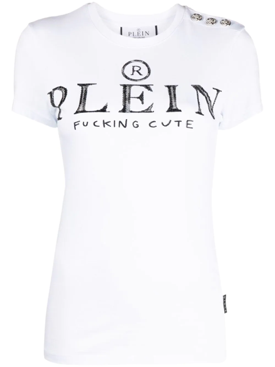 Shop Philipp Plein Crystal-embellished Logo T-shirt In White