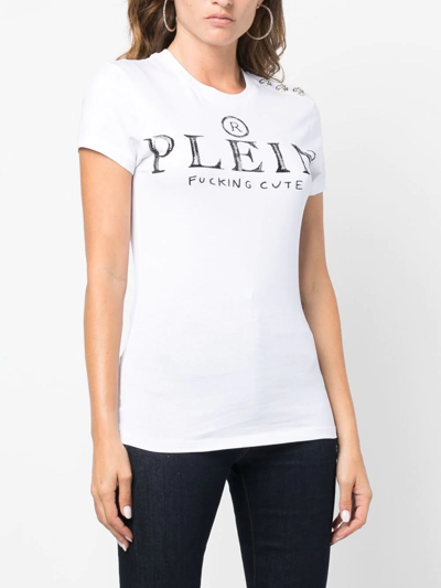 Shop Philipp Plein Crystal-embellished Logo T-shirt In White
