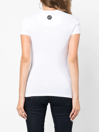Shop Philipp Plein Crystal-embellished Logo T-shirt In White
