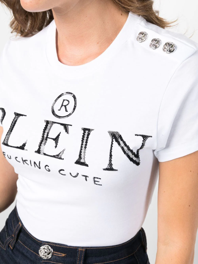 Shop Philipp Plein Crystal-embellished Logo T-shirt In White