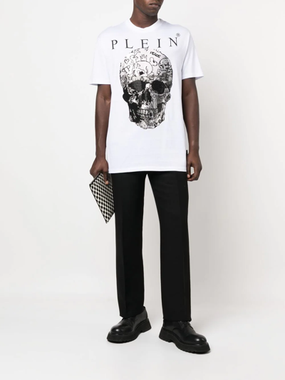 Philipp Plein T-shirt Round Neck Ss Skull With Crystals In White