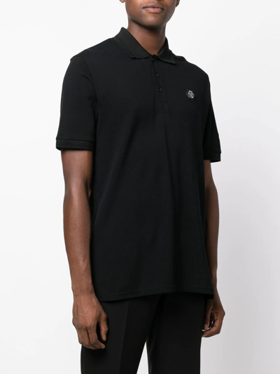 Shop Philipp Plein Skull-print Cotton Polo Shirt In Black