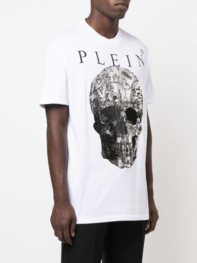 Philipp Plein T-shirt Round Neck Ss Skull With Crystals In White