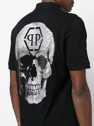 Shop Philipp Plein Skull-print Cotton Polo Shirt In Black