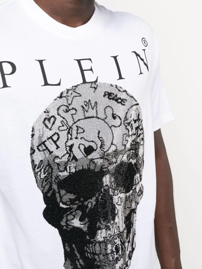 Philipp Plein T-shirt Round Neck Ss Skull With Crystals In White