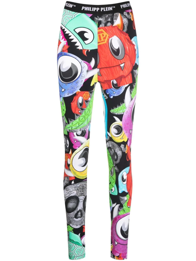 Shop Philipp Plein Monsters-print Logo-wasitband Leggings In Red