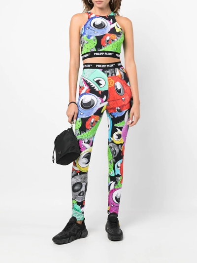 Shop Philipp Plein Monsters-print Logo-wasitband Leggings In Red