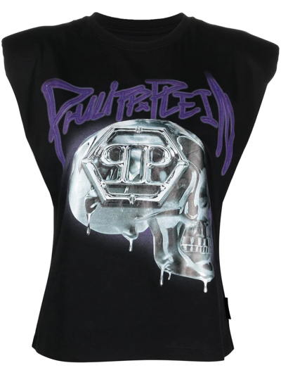 Shop Philipp Plein Skull-print Padded-shoulder Tank Top In Black