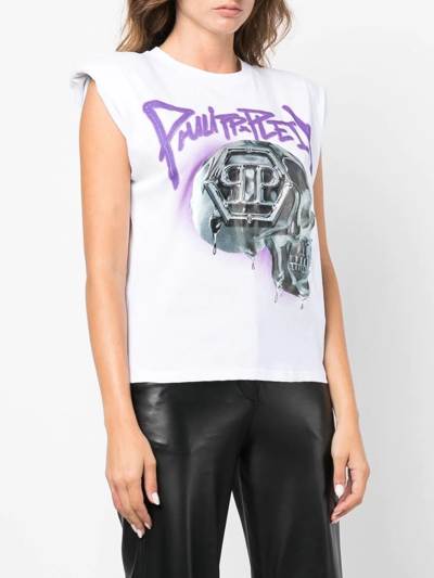 Shop Philipp Plein Skull-print Padded-shoulder Tank Top In White