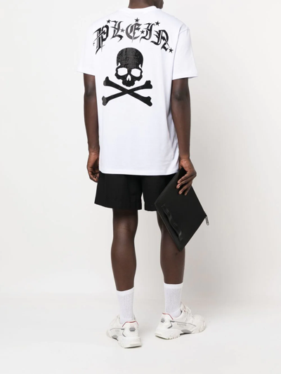 Philipp Plein T-shirt Round Neck Ss Gothic Plein With Crystals In White