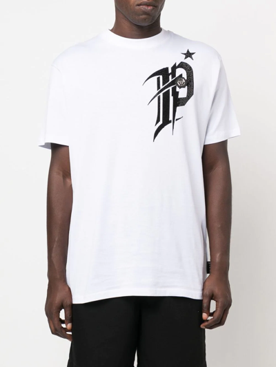 Shop Philipp Plein Logo-print Short-sleeved T-shirt In White