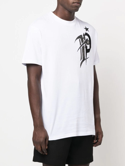 Philipp Plein T-shirt Round Neck Ss Gothic Plein With Crystals In White