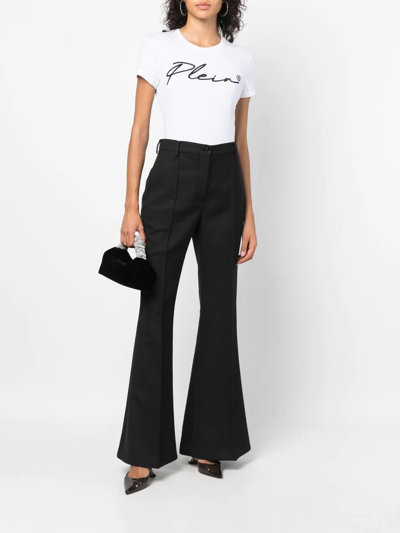 Philipp Plein Script Logo Crystal-embellished T-shirt In White