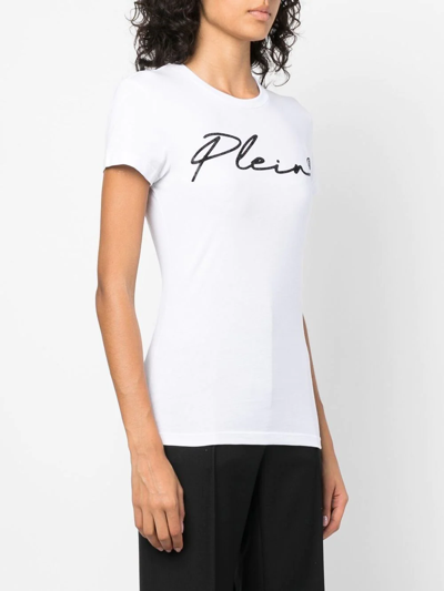 Philipp Plein Script Logo Crystal-embellished T-shirt In White