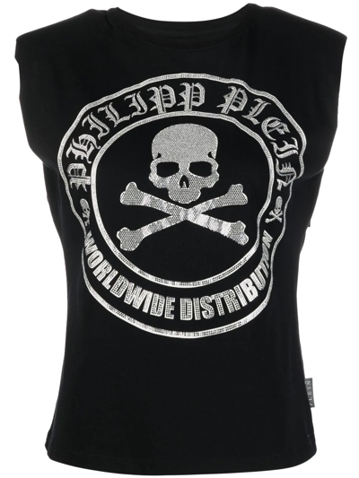 Philipp Plein Sleeveless T-shirt Crystal Skull With Crystals In Black