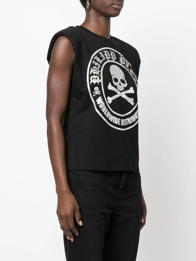 Philipp Plein Sleeveless T-shirt Crystal Skull With Crystals In Black