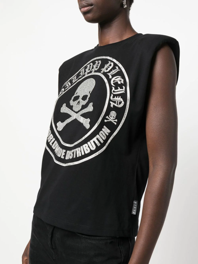 Shop Philipp Plein Embellished-logo Sleeveless T-shirt In Black