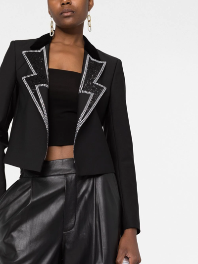 Shop Philipp Plein Rhinestone Cropped Blazer In Black