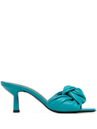 Shop By Far Lana Twisted Leather Mules In Blue
