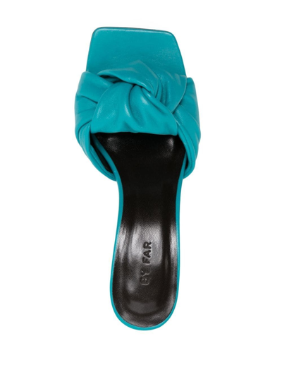 Shop By Far Lana Twisted Leather Mules In Blue