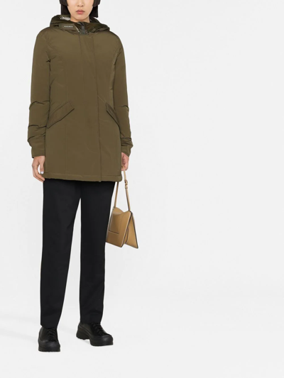 Woolrich Hooded Cotton Down Jacket In Green