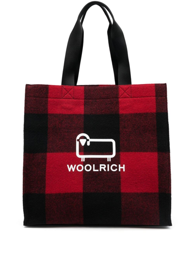 Shop Woolrich Logo-print Tartan Tote Bag In Rot