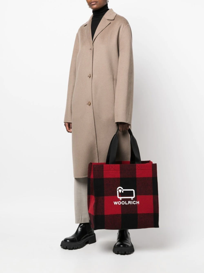 Shop Woolrich Logo-print Tartan Tote Bag In Rot