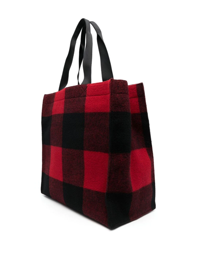Shop Woolrich Logo-print Tartan Tote Bag In Rot