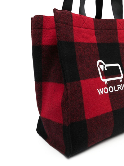 Shop Woolrich Logo-print Tartan Tote Bag In Rot