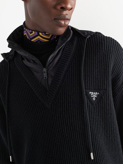 Shop Prada Layered Rib-knit Jumper In Black