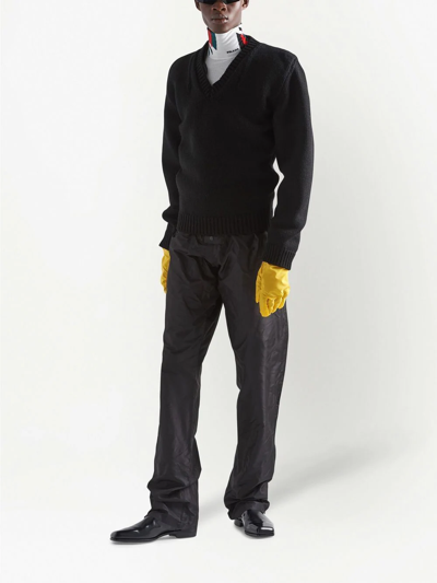 Prada Wool And Cashmere V-neck Sweater In Black