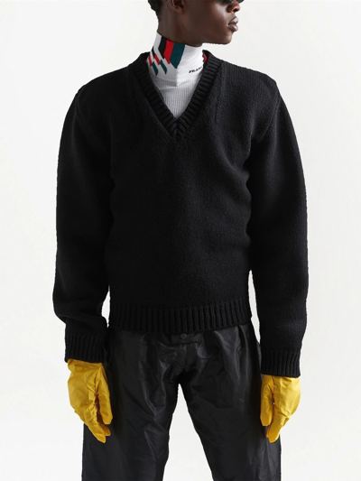 Shop Prada V-neck Shetland Wool Jumper In Black