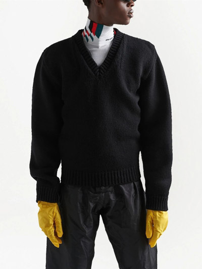 Prada Wool And Cashmere V-neck Sweater In Black
