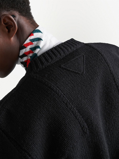 Shop Prada V-neck Shetland Wool Jumper In Black