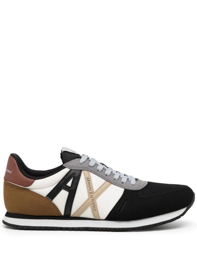 Shop Armani Exchange Colour-block Low-top Sneakers In Schwarz