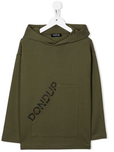 Shop Dondup Logo-print Cotton Hoodie In Green