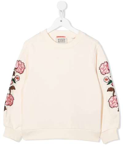 Shop Scotch & Soda Appliqué-floral Print Sweatshirt In Neutrals