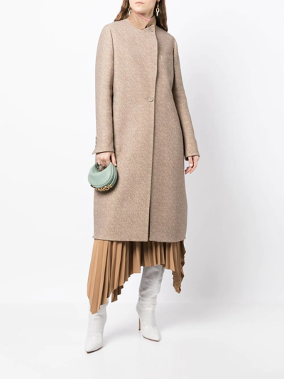 Fendi Brown Embroidered Wool Blend Coat In Brown