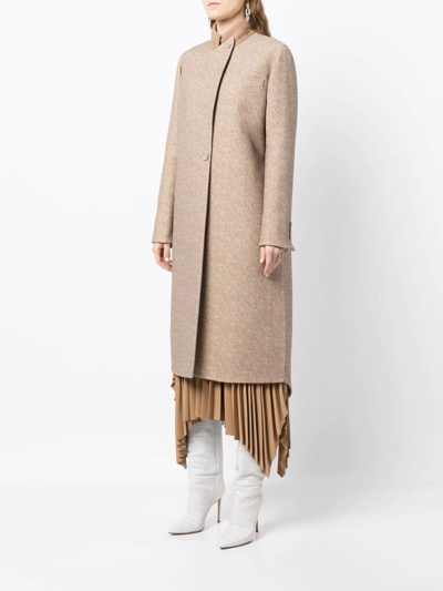 Fendi Brown Embroidered Wool Blend Coat In Brown