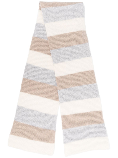Shop Eleventy Striped Ribbed-knit Scarf In Nude