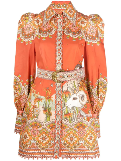 Shop Zimmermann Kaleidoscope Aries Printed Shirt Dress In Orange