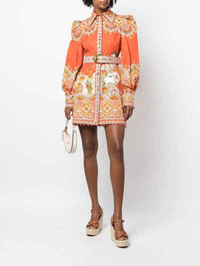 Zimmermann Kaleidoscope Aries Printed Cotton-blend Mini Dress In Orange