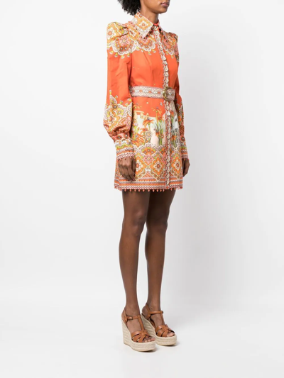 Zimmermann Kaleidoscope Aries Printed Cotton-blend Mini Dress In Orange