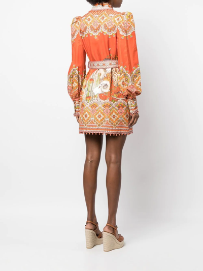 Zimmermann Kaleidoscope Aries Printed Cotton-blend Mini Dress In Orange
