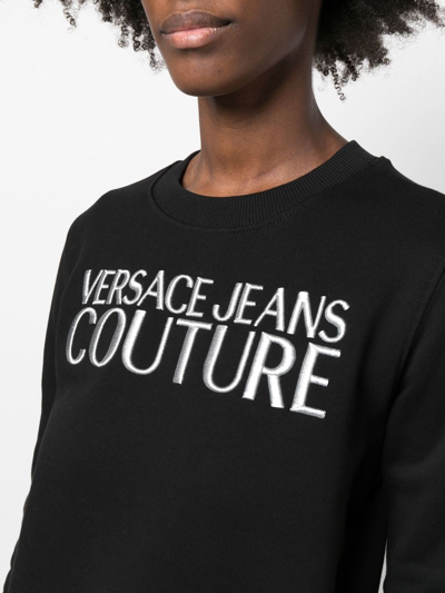 Shop Versace Jeans Couture Logo-embroidered Crew-neck Sweatshirt In Schwarz